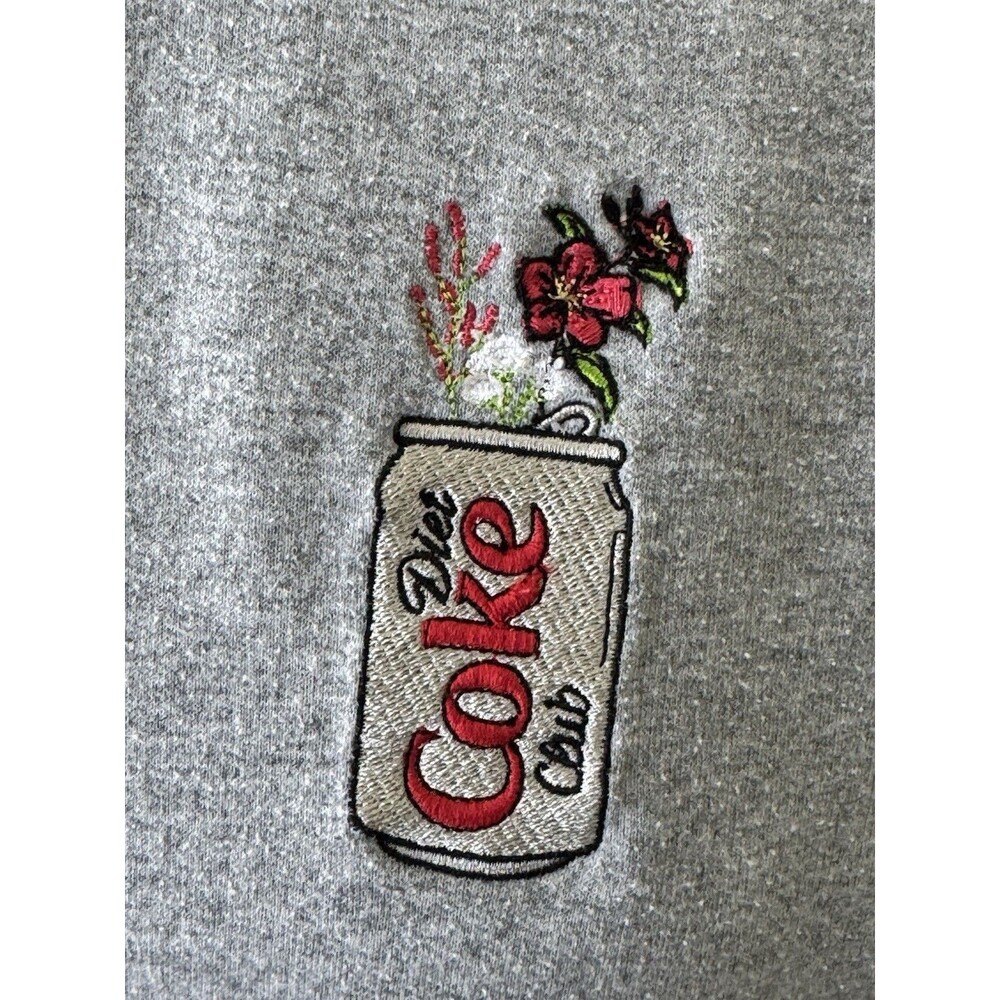 Coca Cola Diet Coke Floral Embroidered Gray Crewneck Sweatshirt Size Large